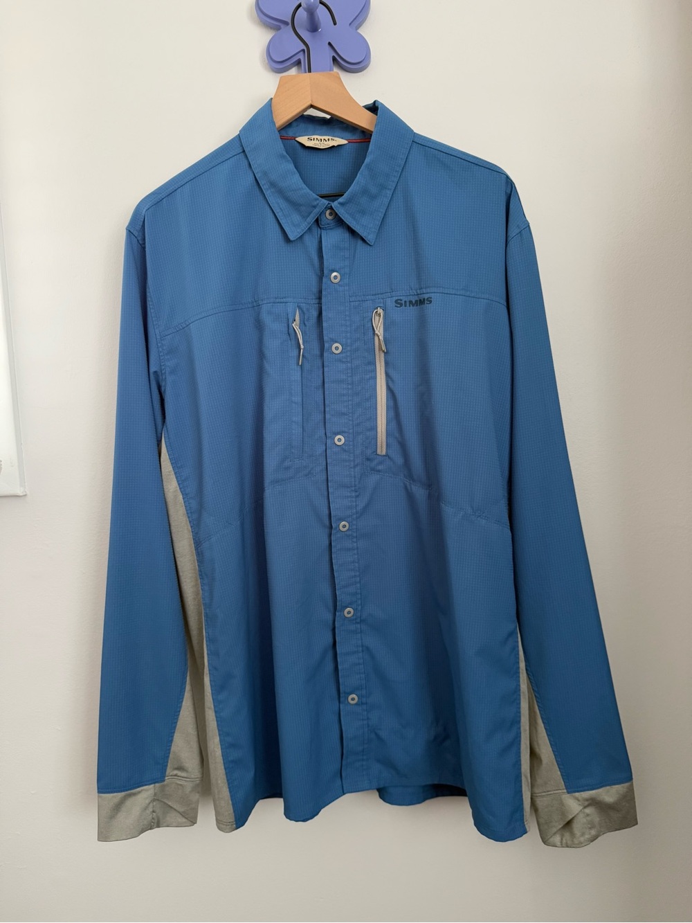 Simms XL Intruder Bicomp Shirt Long Sleeve Blue Grey Outdoor Fishing